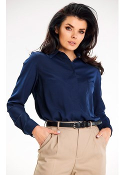 Elegancka koszula damska granatowa z długim rękawem A652, Kolor granatowy, Rozmiar L, Awama ze sklepu Primodo w kategorii Koszule damskie - zdjęcie 172108939