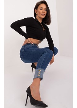 Jeansowe spodnie z paskiem PM-SP-J1318-15.31X, Kolor granatowy, Rozmiar XS, FactoryPrice ze sklepu Primodo w kategorii Jeansy damskie - zdjęcie 172109079