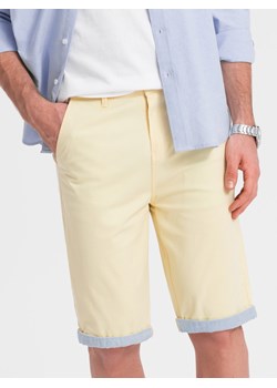 Szorty męskie chinosy z jeansowym wykończeniem - żółte V7 W421 ze sklepu ombre w kategorii Spodenki męskie - zdjęcie 172111275
