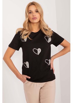 T-shirt damski z aplikacjami w kształcie serca- czarny ze sklepu 5.10.15 w kategorii Bluzki damskie - zdjęcie 172115857