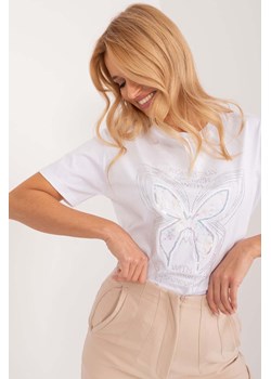 Luźny t-shirt biały damski z motelem ze sklepu 5.10.15 w kategorii Bluzki damskie - zdjęcie 172115908