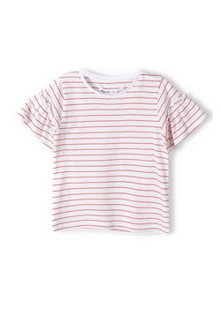 Biała koszulka w paski dla niemowlaka z falbankami ze sklepu 5.10.15 w kategorii Koszulki niemowlęce - zdjęcie 172115945