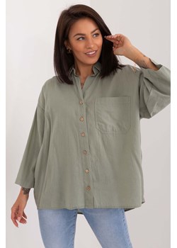 Casualowa koszula z dekoltem V khaki ze sklepu 5.10.15 w kategorii Koszule damskie - zdjęcie 172115995