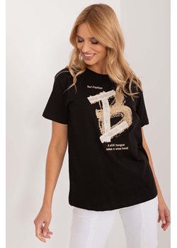 Czarny damski t-shirt z aplikacją i napisami ze sklepu 5.10.15 w kategorii Bluzki damskie - zdjęcie 172116016