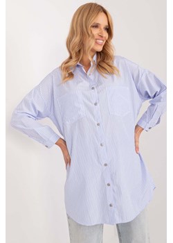 Bawełniana koszula overize biało-niebieska w paski ze sklepu 5.10.15 w kategorii Koszule damskie - zdjęcie 172116025