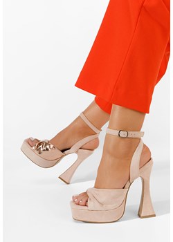 Beżowe sandały na słupku i platformie Lily ze sklepu Zapatos w kategorii Sandały damskie - zdjęcie 172118687