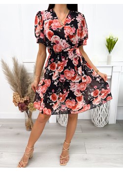 Czarna Sukienka w Pomarańczowe Kwiaty ze sklepu ModnaKiecka.pl w kategorii Sukienki - zdjęcie 172119776