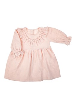 Muślinowa sukienka z długim rękawem dla dziewczynki w kolorze różowym ze sklepu 5.10.15 w kategorii Sukienki dziewczęce - zdjęcie 172122086