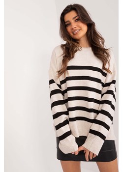 Sweter oversize z okrągłym dekoltem beżowy w paski ze sklepu 5.10.15 w kategorii Swetry damskie - zdjęcie 172122988