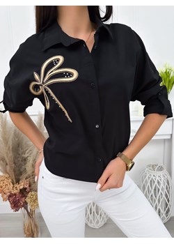 Czarna Koszula z Ozdobną Naszywką ze sklepu ModnaKiecka.pl w kategorii Koszule damskie - zdjęcie 172125606