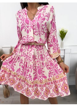 Różowo-Beżowa Wzorzysta Sukienka ze sklepu ModnaKiecka.pl w kategorii Sukienki - zdjęcie 172125625