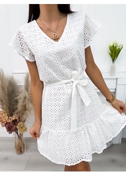 Biała Ażurowa Sukienka z Paskiem ze sklepu ModnaKiecka.pl w kategorii Sukienki - zdjęcie 172125657
