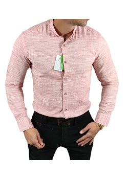 Koszula lniana grubsza  ze stójką slim fit różowa ESP011 DM ze sklepu Moda Męska w kategorii Koszule męskie - zdjęcie 172129595