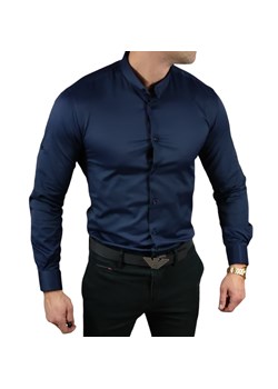 Koszula elegancka  ze stójką slim fit  granatowa ESP013   DM ze sklepu Moda Męska w kategorii Koszule męskie - zdjęcie 172129617