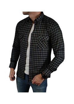 Ciepła koszula flanelowa slim fit z kieszonkami  grafit drobna kratka  ESP015 DM ze sklepu Moda Męska w kategorii Koszule męskie - zdjęcie 172129715