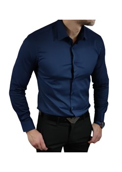 Klasyczna  koszula slim fit  granatowa elegancka ESP06 DM ze sklepu Moda Męska w kategorii Koszule męskie - zdjęcie 172129756