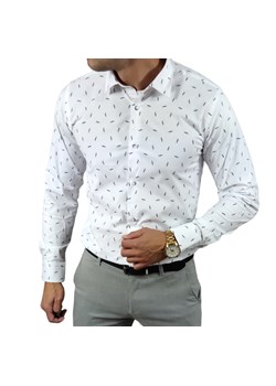 Koszula  slim fit  biała  ziarenka ESP15  DM ze sklepu Moda Męska w kategorii Koszule męskie - zdjęcie 172129808