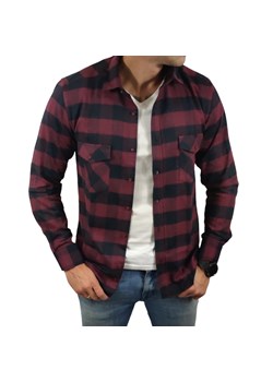Ciepła koszula flanelowa slim fit z kieszonkami  bordowa krata  ESP015   DM ze sklepu Moda Męska w kategorii Koszule męskie - zdjęcie 172129856