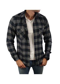 Ciepła koszula flanelowa slim fit z kieszonkami  czarno-szara krata  ESP015   DM ze sklepu Moda Męska w kategorii Koszule męskie - zdjęcie 172129869