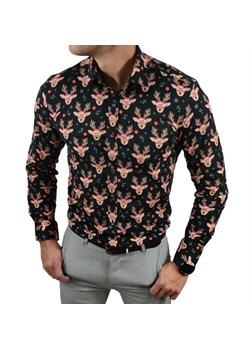 Koszula  slim fit  świąteczna czarna  renifery Lux Square DM ze sklepu Moda Męska w kategorii Koszule męskie - zdjęcie 172129879