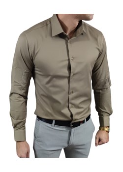 Klasyczna  koszula slim fit  beżowa elegancka ESP06    DM ze sklepu Moda Męska w kategorii Koszule męskie - zdjęcie 172129889