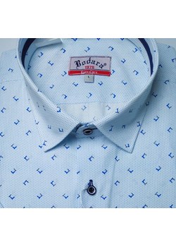 Bodara koszula biała męska w niebieski wzorek SLIM-FIT krótki rękaw ze sklepu ATELIER-ONLINE w kategorii Koszule męskie - zdjęcie 172130855