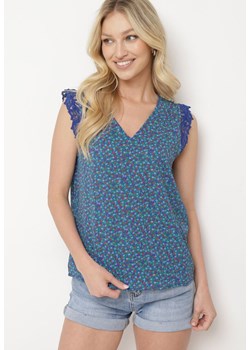 Niebieski Top Koszulka bez Rękawów Z Ozdobną Koronką Meava ze sklepu Born2be Odzież w kategorii Bluzki damskie - zdjęcie 172136468