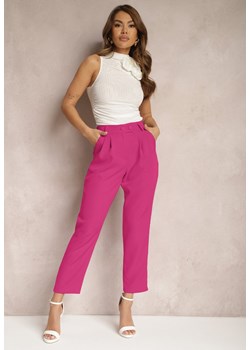 Różowe Spodnie  Cygaretki z Guzikami i Gumką w Pasie Gelarine ze sklepu Renee odzież w kategorii Spodnie damskie - zdjęcie 172136569