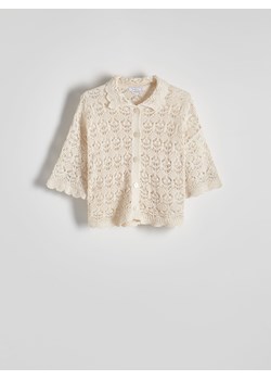 Reserved - Ażurowy sweter polo - kremowy ze sklepu Reserved w kategorii Swetry damskie - zdjęcie 172140068
