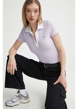 Tommy Jeans polo damski kolor fioletowy DW0DW17225 ze sklepu ANSWEAR.com w kategorii Bluzki damskie - zdjęcie 172143896