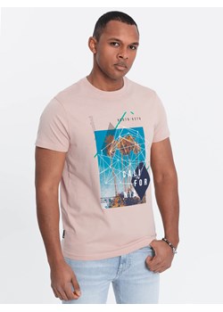 Męski t-shirt bawełniany z nadrukiem California - różowy V2 OM-TSPT-0128 ze sklepu ombre w kategorii T-shirty męskie - zdjęcie 172145136