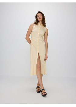 Reserved - Sukienka midi z kołnierzykiem - jasnożółty ze sklepu Reserved w kategorii Sukienki - zdjęcie 172146089