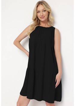 Czarna Rozkloszowana Sukienka bez Rękawów z Falbanką Uzita ze sklepu Born2be Odzież w kategorii Sukienki - zdjęcie 172146667