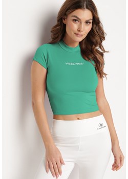 Zielony T-shirt o Krótkim Dopasowanym Kroju z Napisem Ebira ze sklepu Born2be Odzież w kategorii Bluzki damskie - zdjęcie 172146688