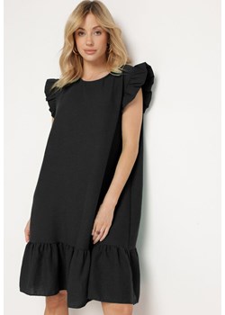Czarna Rozkloszowana Sukienka z Falbanką na Dole i przy Rękawach Biojara ze sklepu Born2be Odzież w kategorii Sukienki - zdjęcie 172146756