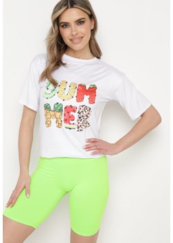 Zielono-Biały  Komplet  z T-shirtem i Szortami Typu Kolarki Tiimavee ze sklepu Born2be Odzież w kategorii Komplety i garnitury damskie - zdjęcie 172147208