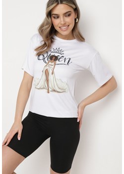 Czarno-Biały Komplet T-shirt z Nadrukiem i Kolarki z Wysokim Stanem Jannesca ze sklepu Born2be Odzież w kategorii Komplety i garnitury damskie - zdjęcie 172147236