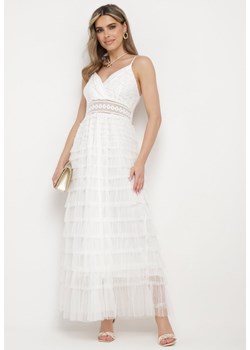 Biała Sukienka na Regulowanych Ramiączkach z Koronką i Falbankami DIoenama ze sklepu Born2be Odzież w kategorii Sukienki - zdjęcie 172147338
