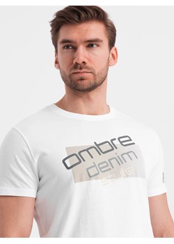 T-shirt męski bawełniany z logotypem - biały V1 OM-TSPT-0139 ze sklepu ombre w kategorii T-shirty męskie - zdjęcie 172152198