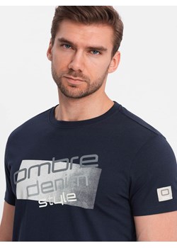 Męski t-shirt bawełniany z logotypem - granatowy V3 OM-TSPT-0139 ze sklepu ombre w kategorii T-shirty męskie - zdjęcie 172152208
