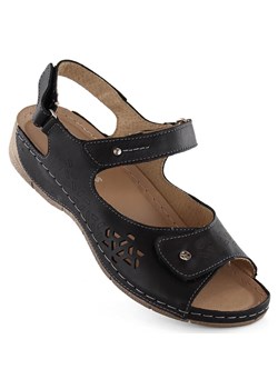 Skórzane komfortowe sandały damskie na rzepy czarne Helios 266-2.011 ze sklepu ButyModne.pl w kategorii Sandały damskie - zdjęcie 172156428