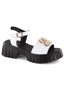 Skórzane sandały na obcasie i platformie Vinceza W JAN301C białe ze sklepu ButyModne.pl w kategorii Sandały damskie - zdjęcie 172156619
