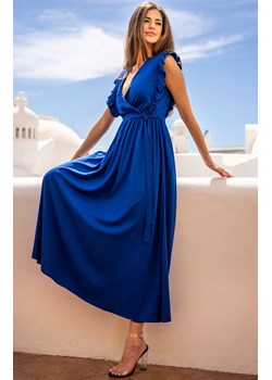 Sukienka maxi z kopertowym dekoltem niebieska A638, Kolor niebieski, Rozmiar L, Awama ze sklepu Primodo w kategorii Sukienki - zdjęcie 172157108