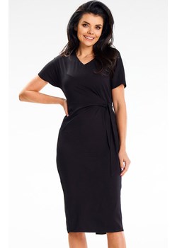 Sukienka midi z krótkim rękawem czarna A641, Kolor czarny, Rozmiar L, Awama ze sklepu Primodo w kategorii Sukienki - zdjęcie 172157135