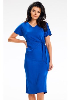 Sukienka midi z krótkim rękawem niebieska A641, Kolor niebieski, Rozmiar L, Awama ze sklepu Primodo w kategorii Sukienki - zdjęcie 172157139