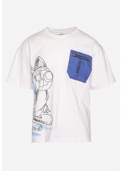 Biała Klasyczna Bawełniana Koszulka z Nadrukiem i Kieszonką na Suwak Aliccia ze sklepu Born2be Odzież w kategorii T-shirty męskie - zdjęcie 172162437