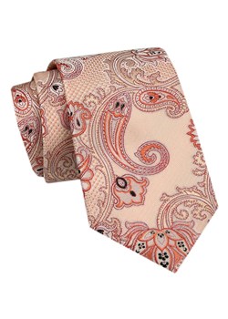 Modny Krawat Męski - Alties - Beż w Orientalny Wzór KRALTS1071 ze sklepu JegoSzafa.pl w kategorii Krawaty - zdjęcie 172162887