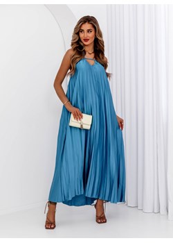 Niebieska plisowana sukienka maxi Simone - niebieski ze sklepu pakuten.pl w kategorii Sukienki - zdjęcie 172172425