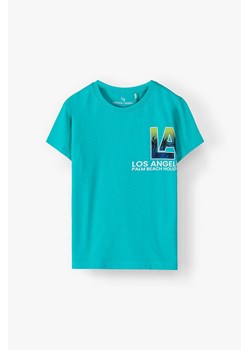 Bawełniany T-shirt dla chłopca - zielony z napisem Los Angeles ze sklepu 5.10.15 w kategorii T-shirty chłopięce - zdjęcie 172174807