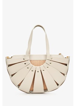 Estro: Beżowa torebka damska typu koszyk z włoskiej skóry naturalnej ze sklepu Estro w kategorii Torby Shopper bag - zdjęcie 172181757